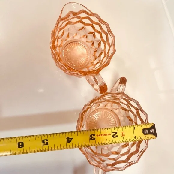 Vintage Pink Glass Cream and Sugar Set Diamond pattern - Picture 4 of 6